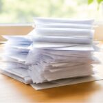 書類がたくさん積みあげられている